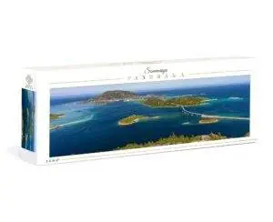 Puslespill av Sommarøya med 1000 brikker. Ferdiglagt er puslespillet 98 x 38 cm.