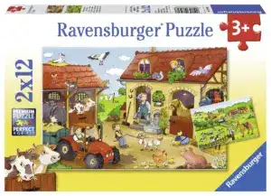 Ravensburger puslespill – Bondegård (2 x 12 biter) med gårdsdyr og natur