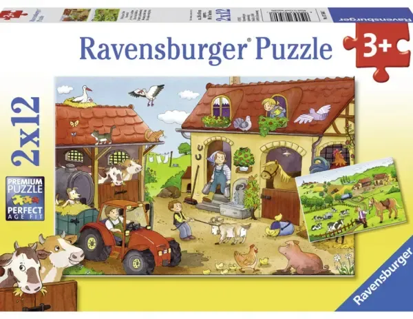 Ravensburger puslespill – Bondegård (2 x 12 biter) med gårdsdyr og natur