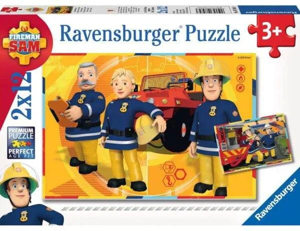 Ravensburger puslespill – Brannmann Sam i Aksjon (2 x 12 biter) med brannbiler og redningsaksjoner