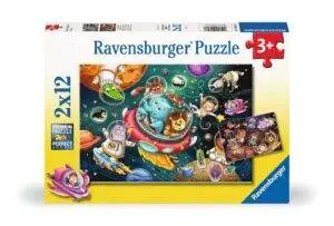 Ravensburger puslespill – Dyr i Verdensrommet (2×12 brikker) for barn