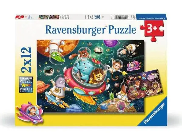 Ravensburger puslespill – Dyr i Verdensrommet (2×12 brikker) for barn