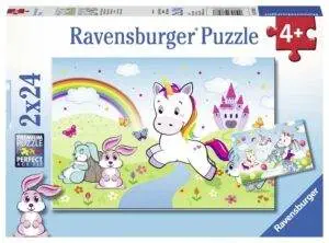 Ravensburger puslespill – Enhjørning (2 x 24 biter) med magiske landskap