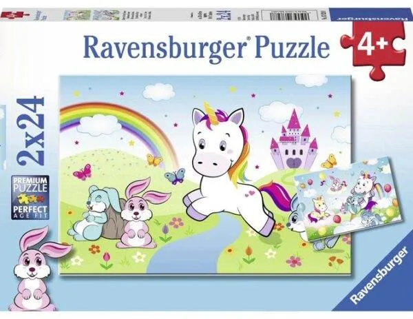 Ravensburger puslespill – Enhjørning (2 x 24 biter) med magiske landskap