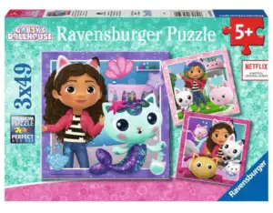 Ravensburger puslespill – Gabby’s Dukkehus (3 x 49 biter) med fargerike scener fra serien