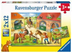 Ravensburger puslespill – Lykkelige Dager på Stallen (2 x 12 biter) med hestemotiver