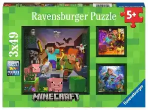 Ravensburger puslespill med 3 Minecraft motiver. Hvert puslespill har 49 brikker. Perfekt for barn fra 5 år.