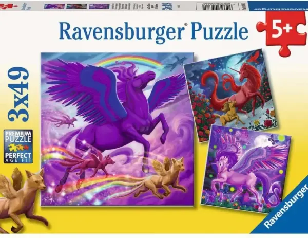 Ravensburger puslespill – Mytisk Majestet (3 x 49 biter) med magiske skapninger