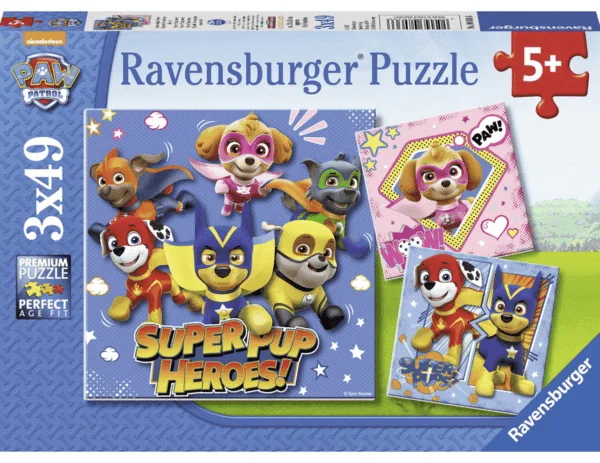 Ravensburger puslespill – Paw Patrol Superhelter (3 x 49 biter) med Chase, Marshall og Skye