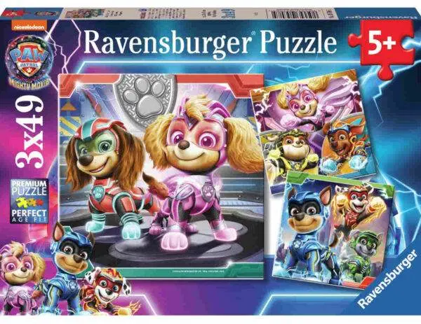 Ravensburger puslespill – Paw Patrol, The Mighty Movie (3 x 49 biter) med Chase, Skye og Marshall