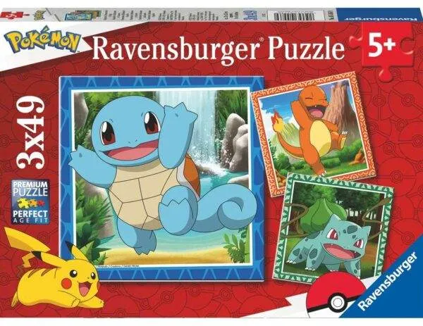 Ravensburger puslespill med 3 Pokémon motiver. Hvert puslespill har 49 brikker. Perfekt for barn fra 5 år.