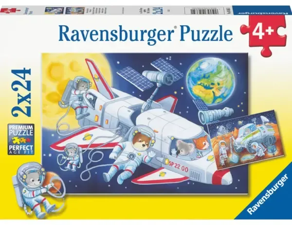 Ravensburger puslespill – Reis Gjennom Verdensrommet (2 x 24 biter) med romskip og planeter