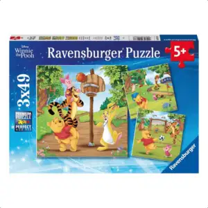 Ravensburger puslespill med sportsmotiver. Tre puslespill i én pakke, hver med 49 brikker. Perfekt for barn fra 5 år.
