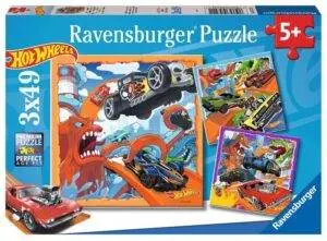 Ravensburger puslespill – Tøffe Biler (3 x 49 biter) med raske sportsbiler og racerbiler