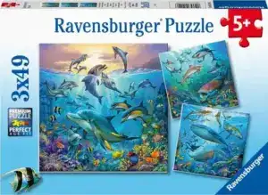 Ravensburger puslespill – Under Havet (3 x 49 brikker) med fargerike undervannsmotiver