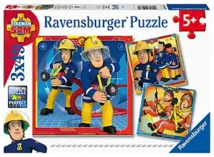 Ravensburger puslespill med Brannmann Sam. Tre puslespill i én pakke, hver med 49 brikker. Perfekt for barn fra 5 år.