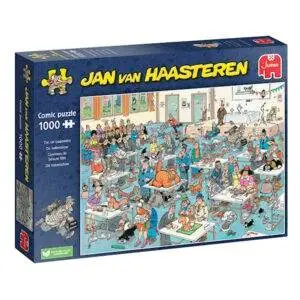Jan Van Haasteren Kattenshow 1000-brikkers puslespill med humoristisk katteshow-motiv.