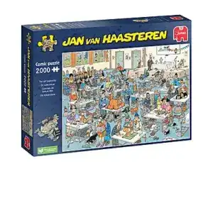 Jan Van Haasteren Kattenshow 2000-brikkers puslespill med en kaotisk katteshow-scene.