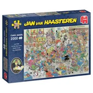 Jan Van Haasteren Ludo Battle 2000-brikkers puslespill med et kaotisk og humoristisk brettspilltema.