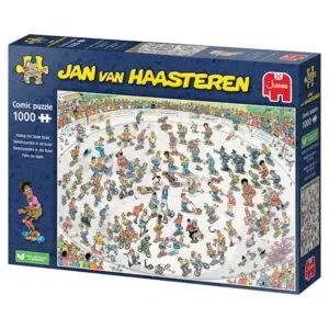 Jan Van Haasteren Riding the Skate Bowl 1000-brikkers puslespill med kaotisk og humoristisk motiv.