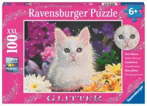 Ravensburger Puslespill Hvit kattunge, glitter 100 Brikker