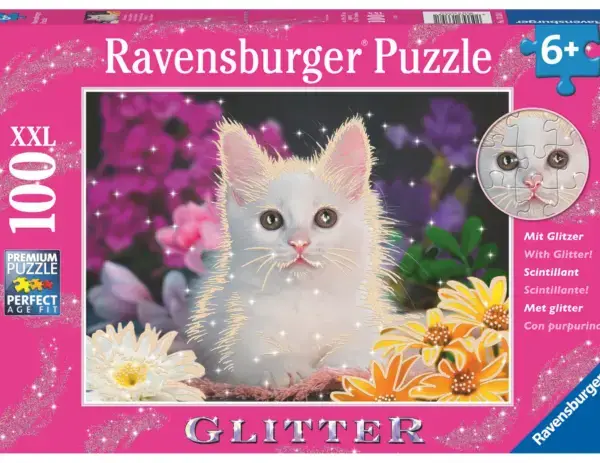 Ravensburger Puslespill Hvit kattunge, glitter 100 Brikker