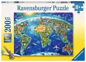 Ravensburger Puslespill Verdenskart med landemerker 200 Brikker
